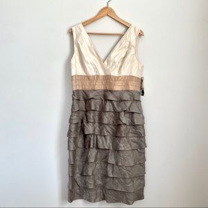 Adrianna Papell Cream and Tan Layered Dress